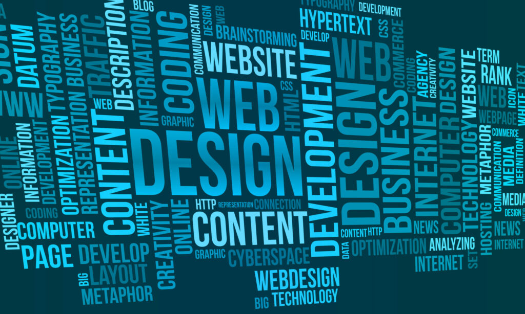 image built from a wide variety of words related to website development