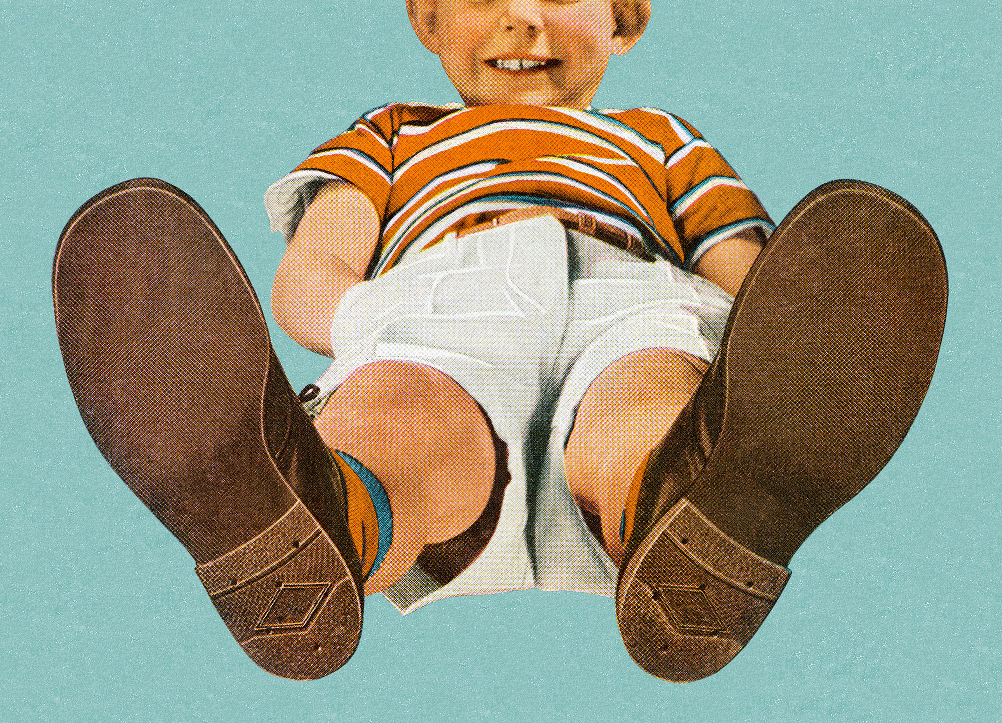Boy standing feet up